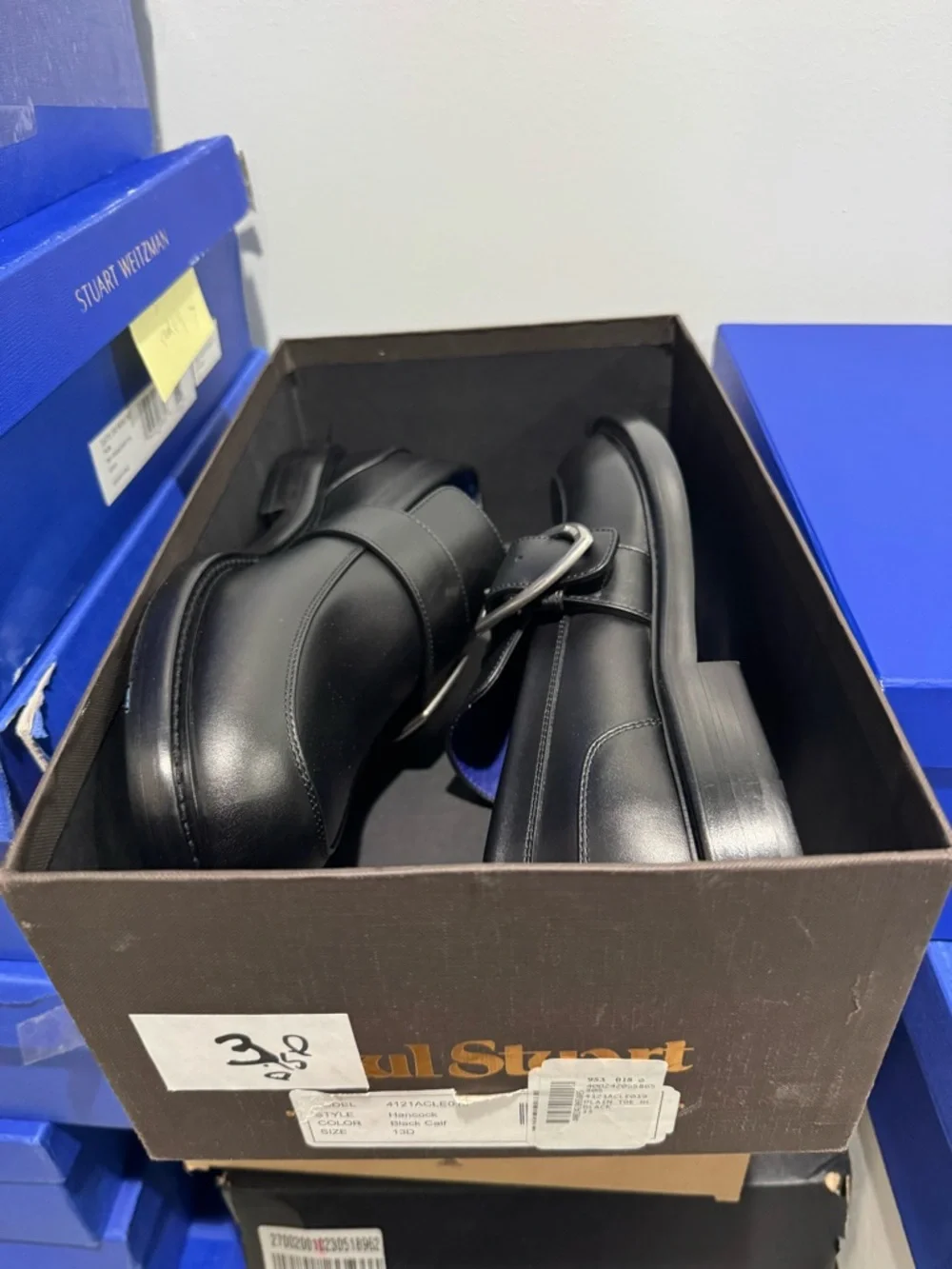 Burberry Black Leather Buckle Monk Strap Loafers with Blue Insole